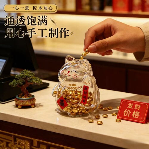 招财猫咪迷你金豆豆许愿瓶