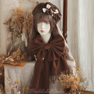 【限时上新95折】糖霜段段· 秋冬保暖百搭纯色大蝴蝶结流苏围巾