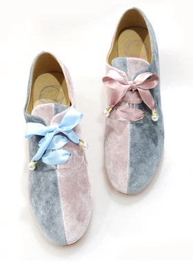 【KS星箱设计】B品5折特惠双色天鹅绒拼布lolita女单鞋·可换购