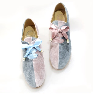 【KS星箱设计】B品5折特惠双色天鹅绒拼布lolita女单鞋·可换购