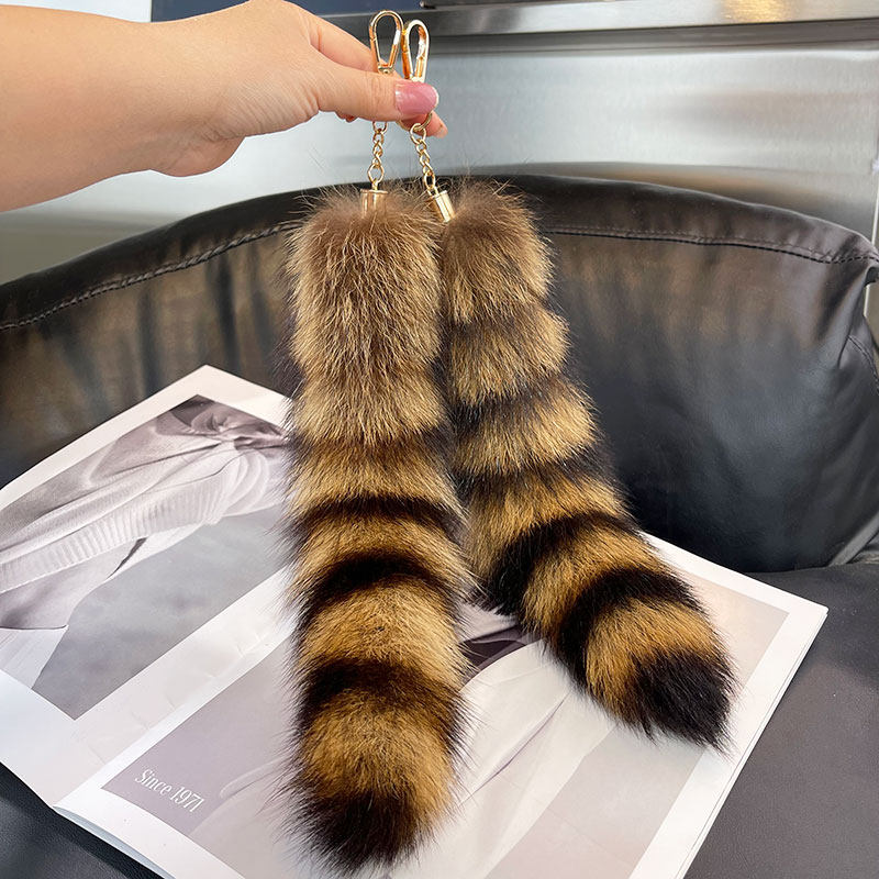 美洲貉小浣熊尾巴钥匙挂件饰品电动车汽车钥匙扣吊坠毛绒包包挂饰