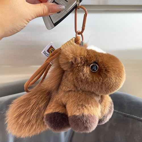 真獭兔毛小马汽车钥匙扣挂件
