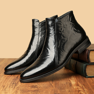 2025秋冬新款切尔西靴保暖加绒真皮男士皮鞋尖头商务正装高帮棉鞋