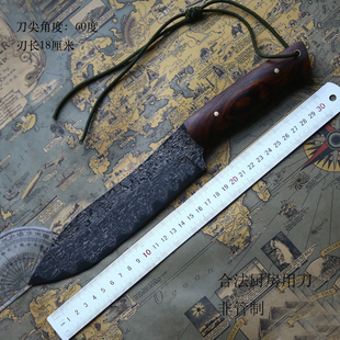刃物作 钢罐大马士革冰裂纹夹钢大茄子刀 菜刀斩骨刀野营刀非管制