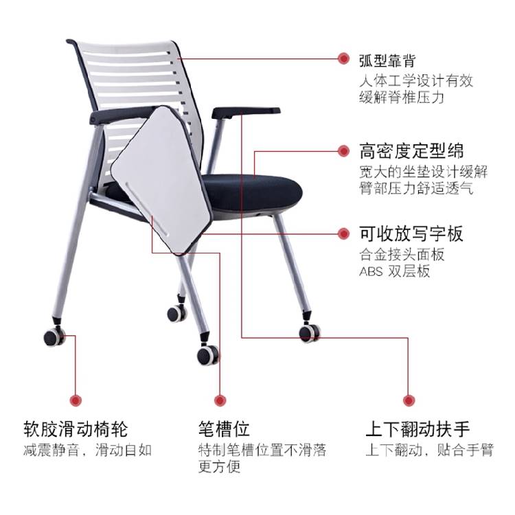 培训椅带写字板折叠会议椅学生桌椅一体会议室椅带滑轮办公椅