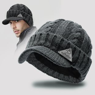 路瓦冬天羊毛加绒护头保暖针织棒球帽短檐户外中老年编织毛线防寒