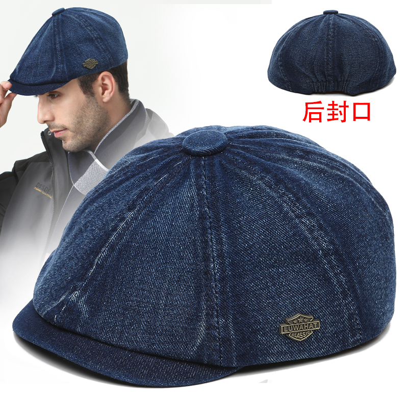 牛仔八角帽男士春秋季新款牛仔布画家帽后封口休闲报童帽全封闭潮