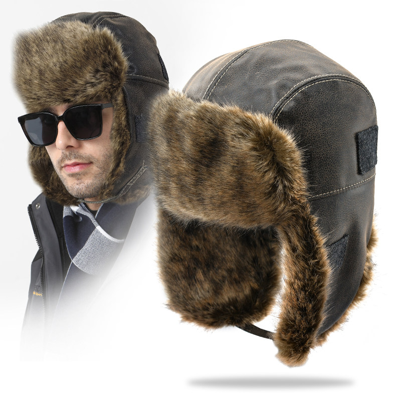 户外防寒雷锋帽男冬季毛绒夹棉骑行滑雪防冻大码皮帽保暖东北护耳