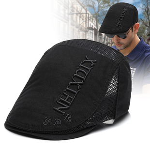 2026年夏季新品贝雷帽男士夏天鸭舌帽透气镂空鸭嘴帽复古时尚刺绣