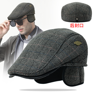 鸭舌帽中老年人帽子男冬季加厚绒不漏风保暖护耳脖防寒贝雷帽爸爸