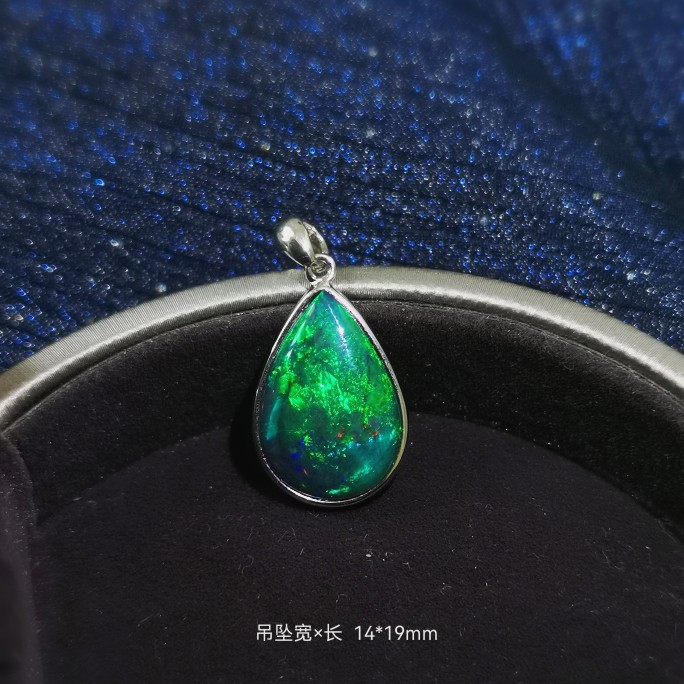 Opal World | 天然黑欧泊单品吊坠 火彩 纯银项链毛衣链 一物一图