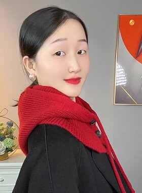 冬季护颈围脖一体帽子保暖护耳针织克拉法帽带纽扣防风包头毛线帽
