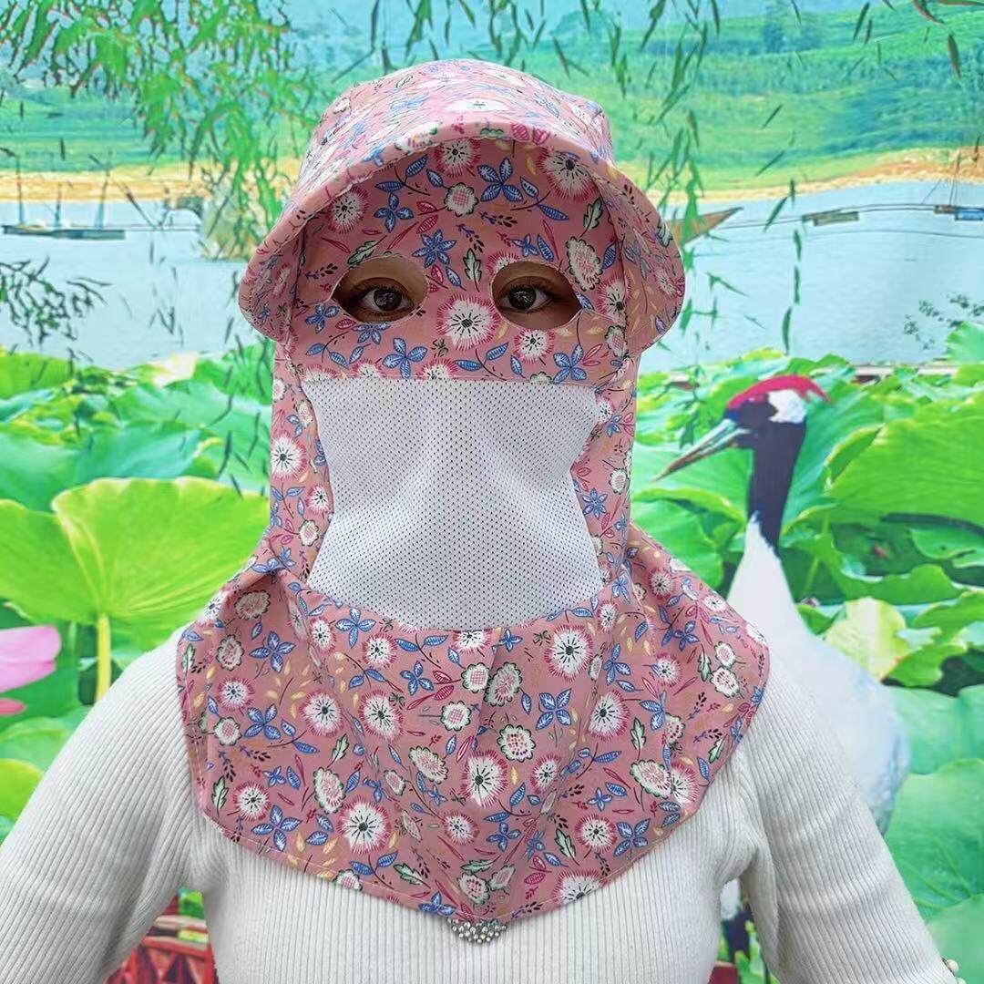 新款猫眼防晒帽透气护颈帽户外采茶护全脸防尘全包围蒙面帽遮阳帽