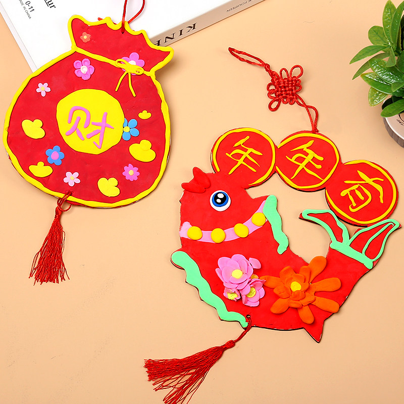 粘土木质白胚旗袍新年中国风儿童diy手工绘画材料彩泥模具