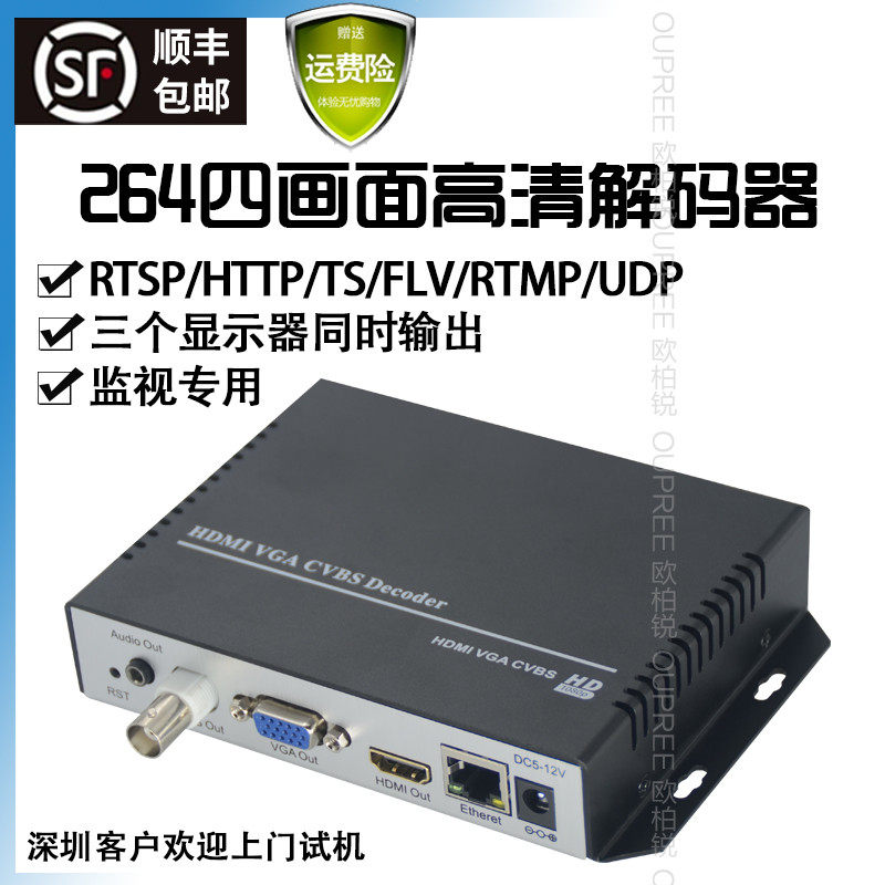 HDMI+VGA+CVBS网络视频解码器高清晰度低延迟四屏显示输出 无人机