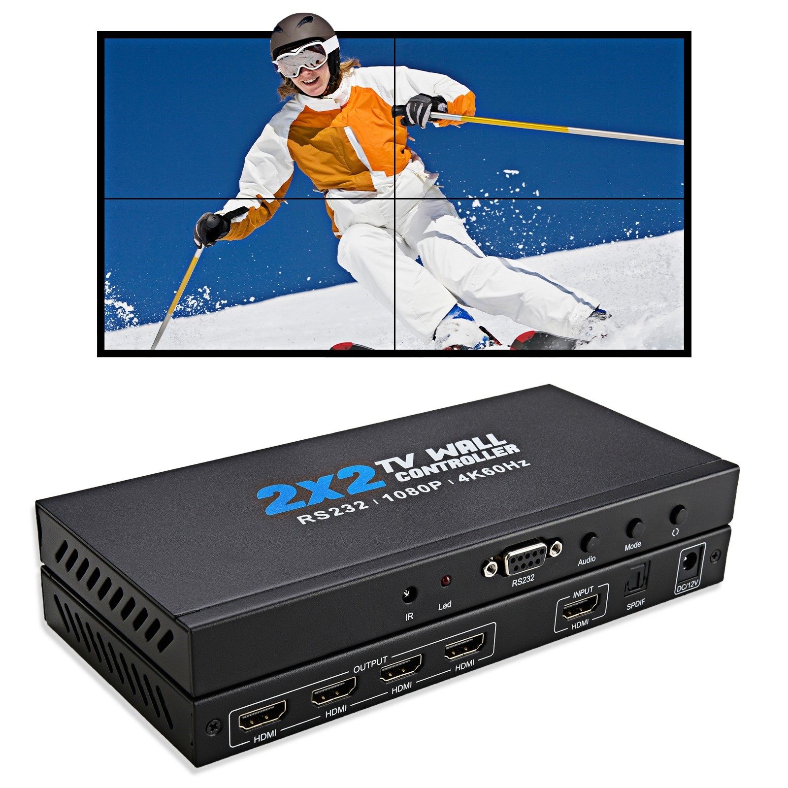 液晶电视拼接器盒子1进4出高清接口视频画面分割屏幕控制器分屏器