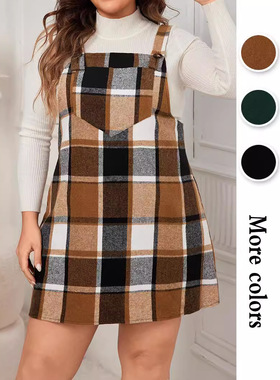 Plus Size Womens Autumn Winter Plaid Dress 2024 New Fashion