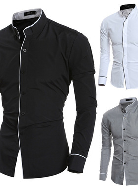 Man Epaulet Casual shirts cotton long sleeve blouse men tops