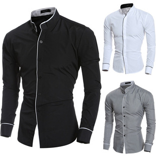 Man Epaulet Casual shirts cotton long sleeve blouse men tops