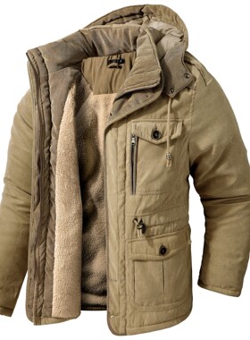 Men's Thicken Parkas Warm Winter Jacket Cashmere Fleece Coat