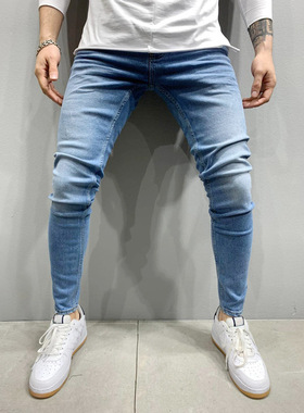 cowboy blue jeans jogger pants trousers for men 紧身牛仔裤男