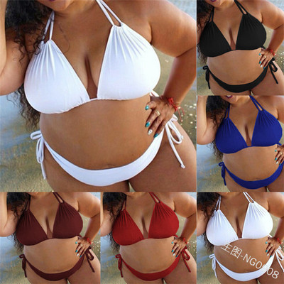纯色比基尼大码女式度假三点泳衣