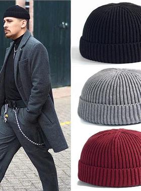 Solid Color Warm Knitted Brimless Hat Men Beanies Winter Aut