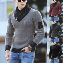 autumn winter men's scarf collar sweater Knitted pullover