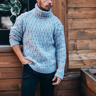 Men Solid Color Sweater thick Turtleneck Long Sleeve Top man