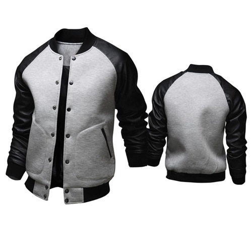 皮袖夹克卫衣男外套Men's Jacket Autumn PU Leather sleeve coat