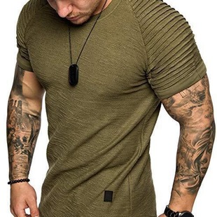 运动短袖T恤男bodybuilding Fold short sleeved T-shirt gym men
