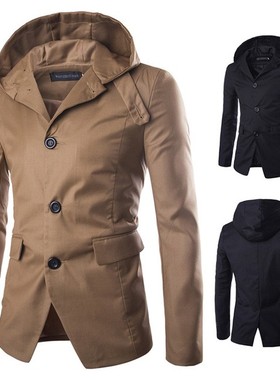 中长款风衣外套长袖连帽开衫夹克