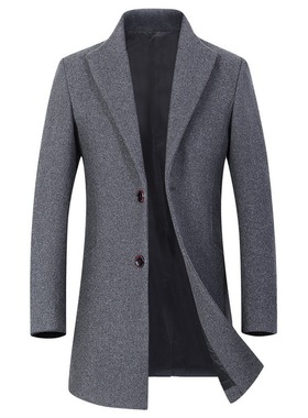 Winter Lapel Men Wool Korean Slim Trench Coat Long overcoats