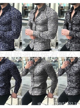 Men Luxury Casual Shirts tops Printed Floral Button blouse