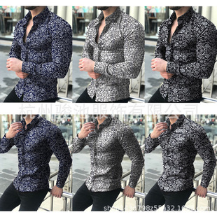 Shirts tops Printed Men Button Casual Floral blouse Luxury