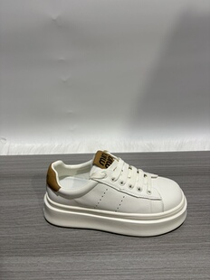 运动鞋 2026春新特价 板鞋 牛皮真皮圆头系带厚底休闲女小白鞋 处理鞋