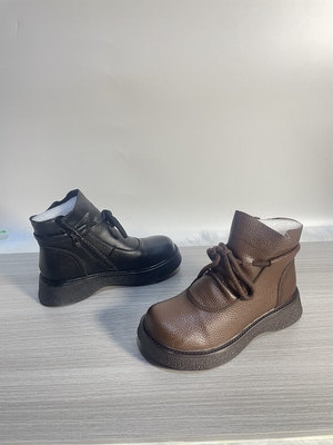 2025冬新特价断码头层牛皮真皮圆头厚底休闲侧拉链欧美加绒女短靴