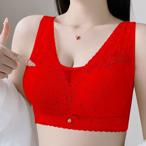 红色内衣女士薄款大胸显小蕾丝文胸收副乳防下垂本命年无钢圈胸罩