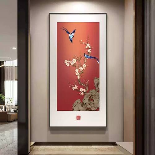 喜气盈门玄关装饰画新中式入户正对门挂画红色寓意好走廊过道壁画