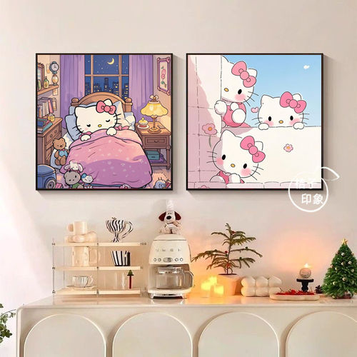 hello kitty凯蒂猫装饰画儿童公主房卧室挂画主题餐厅卡通壁画