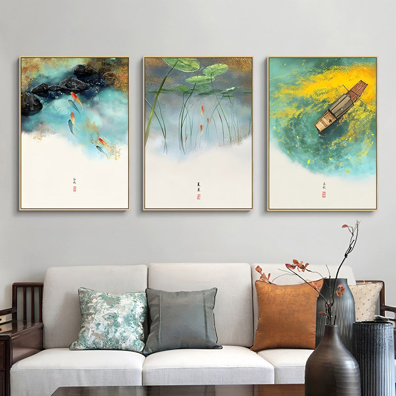 新中式客厅装饰画中国风沙发背景墙办公室壁画二十四节气书房挂画