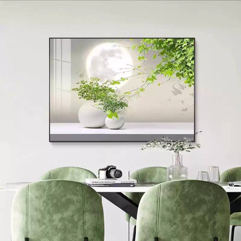 现代简约餐厅装饰画 高级水晶烤瓷壁画 植物花卉横版挂画