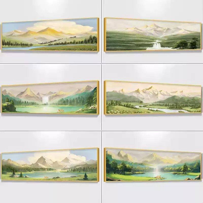 日照金山卧室床头装饰画北欧原木风沙发背景墙挂画聚宝盆山水壁画