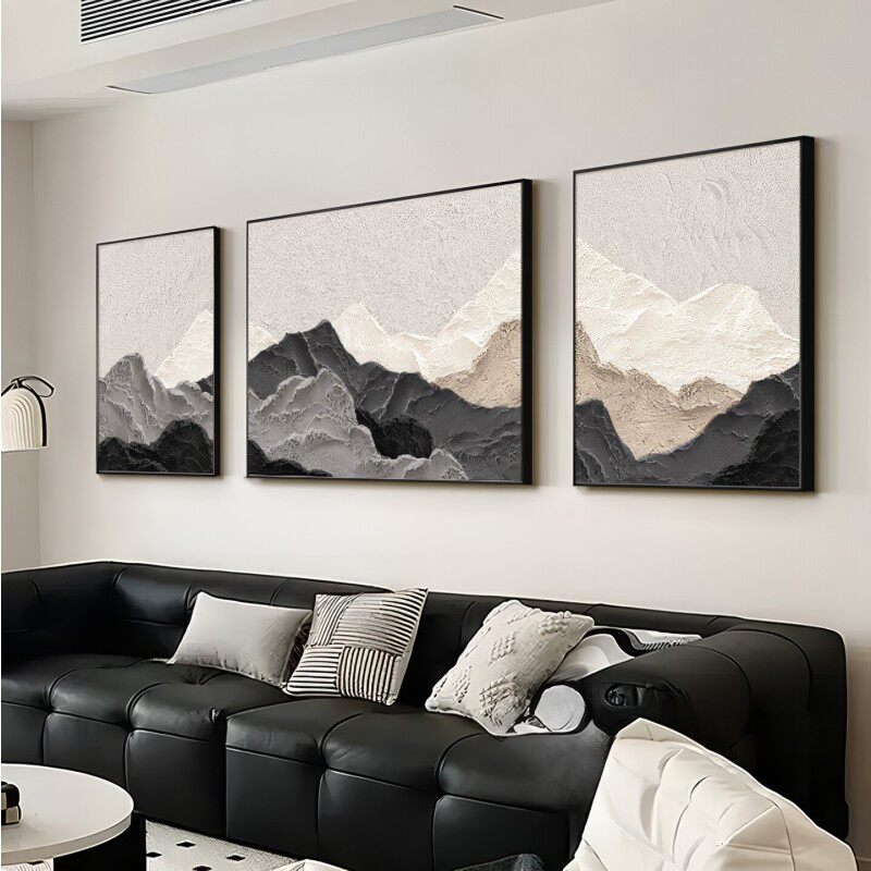 背有靠山客厅装饰画2026新款黑白沙发背景墙挂画极简高级感三联画