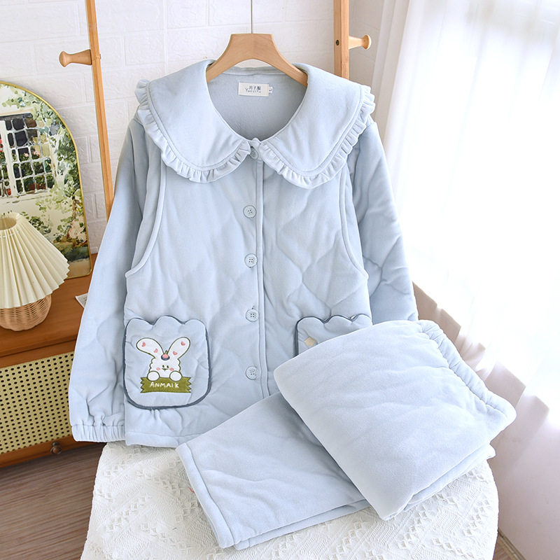 婴儿绒棉服夹棉加厚保暖家居服开衫产后孕妈哺乳喂奶衣冬季月