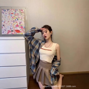 韩系复古格子衬衫女春夏长袖防晒衬衣外套宽松显瘦休闲上衣舒适