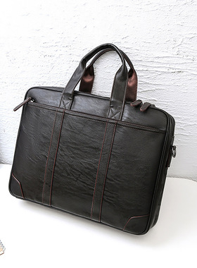新款男士pu手提公文包商务会议办公大容量15.6英寸电脑包一件