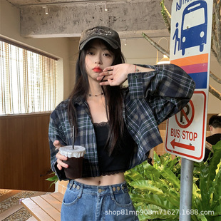 开衫 2025早春夏新款 宽松百搭长袖 chic小个子上衣女装 格子衬衫