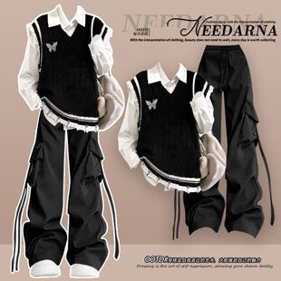 裤 韩系学院风衬衫 辣妹工装 2026超火一整套ootd穿搭套装 马甲早春装