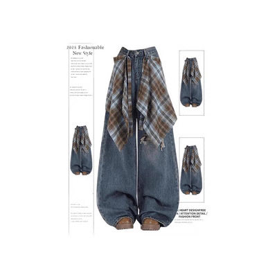 可拆卸屁帘阔腿牛仔裤女2025秋季新款设计感高腰假破洞垂感直筒裤,女装/女士精品,牛仔裤,淘宝优惠券,粉丝福利购,淘宝优惠卷